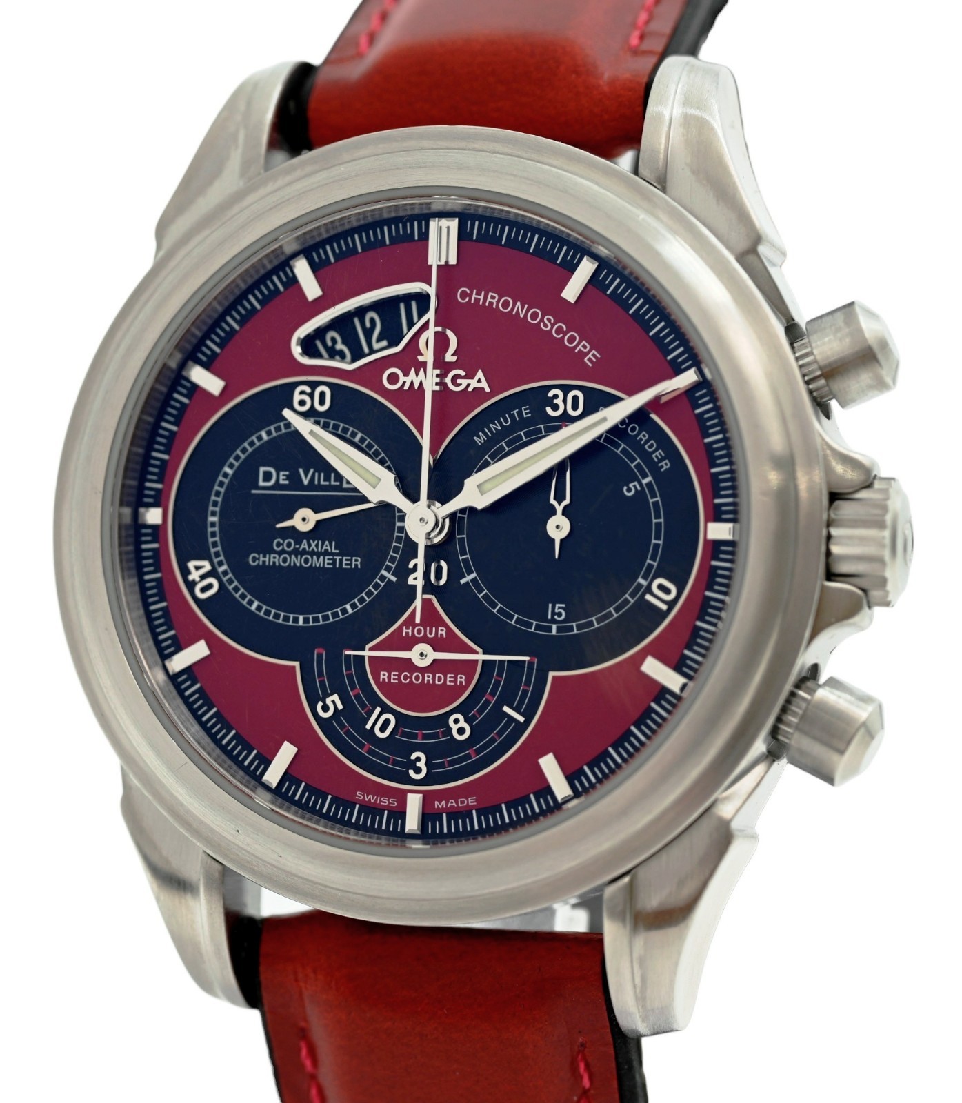 Omega 41mm Men’s DeVille Co-Axial Red Chronoscope Chronograph Watch- 4851.61.31!
