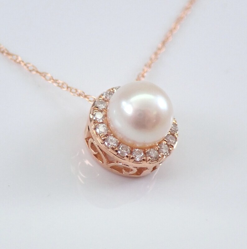 2.00 Ct Round White Pearl Women’s Halo Pendant 14K Rose Gold Plated Silver