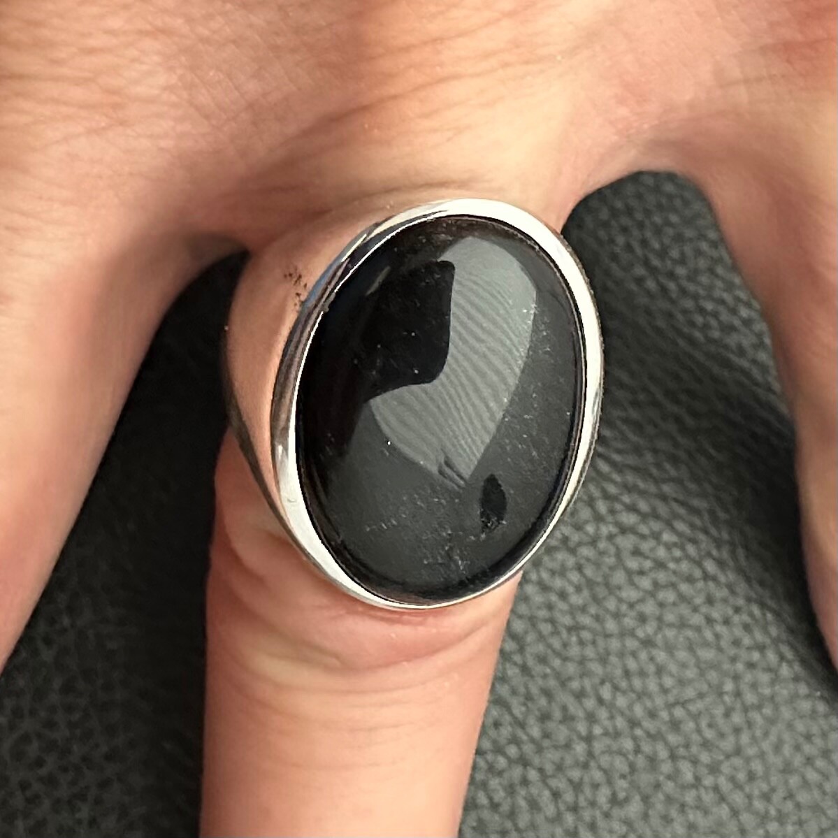 MJG STERLING SILVER XL 18 X24 mm OVAL BLACK ONYX RING. SZ 10. 34 Grams