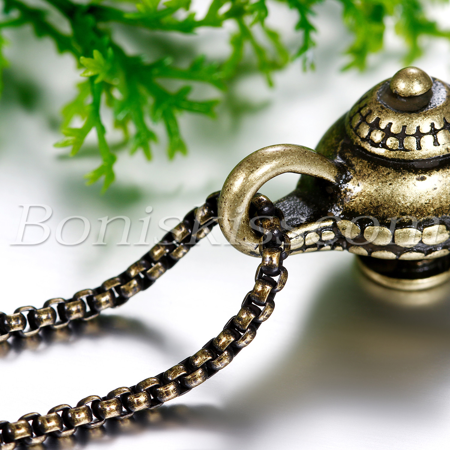 Mens Retro Bronze Tone Aladdin Magic Lamp Stainless Steel Pendant Necklace Chain