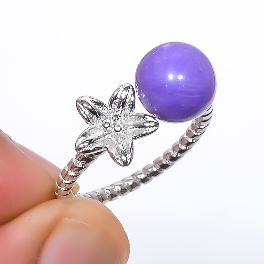 Charoite Gemstone 925 Silver Plated Ring Adjustable (R173)