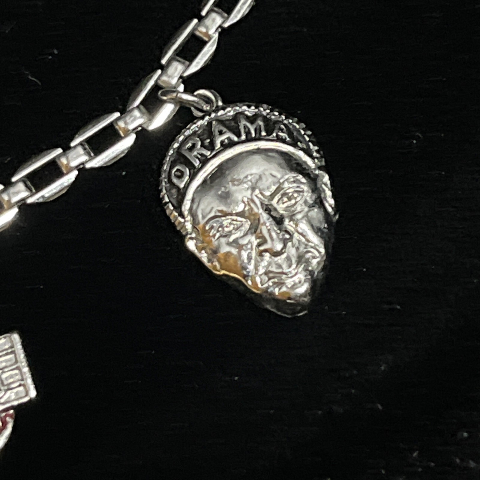 Silver Tone Drama Comedy Radio Music Themed Charm Bracelet Six Charms Vintage
