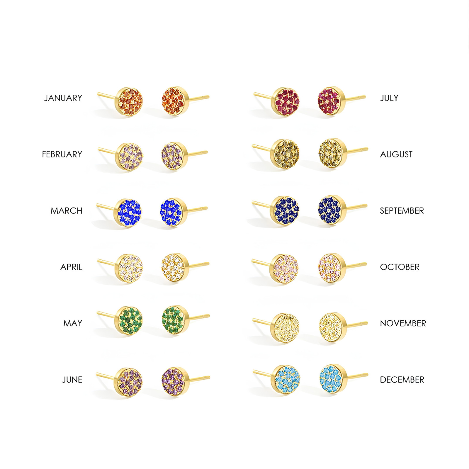 Birthstone Stud Earrings Stainless Steel Push Back CZ Women Girls Gift 12 Month