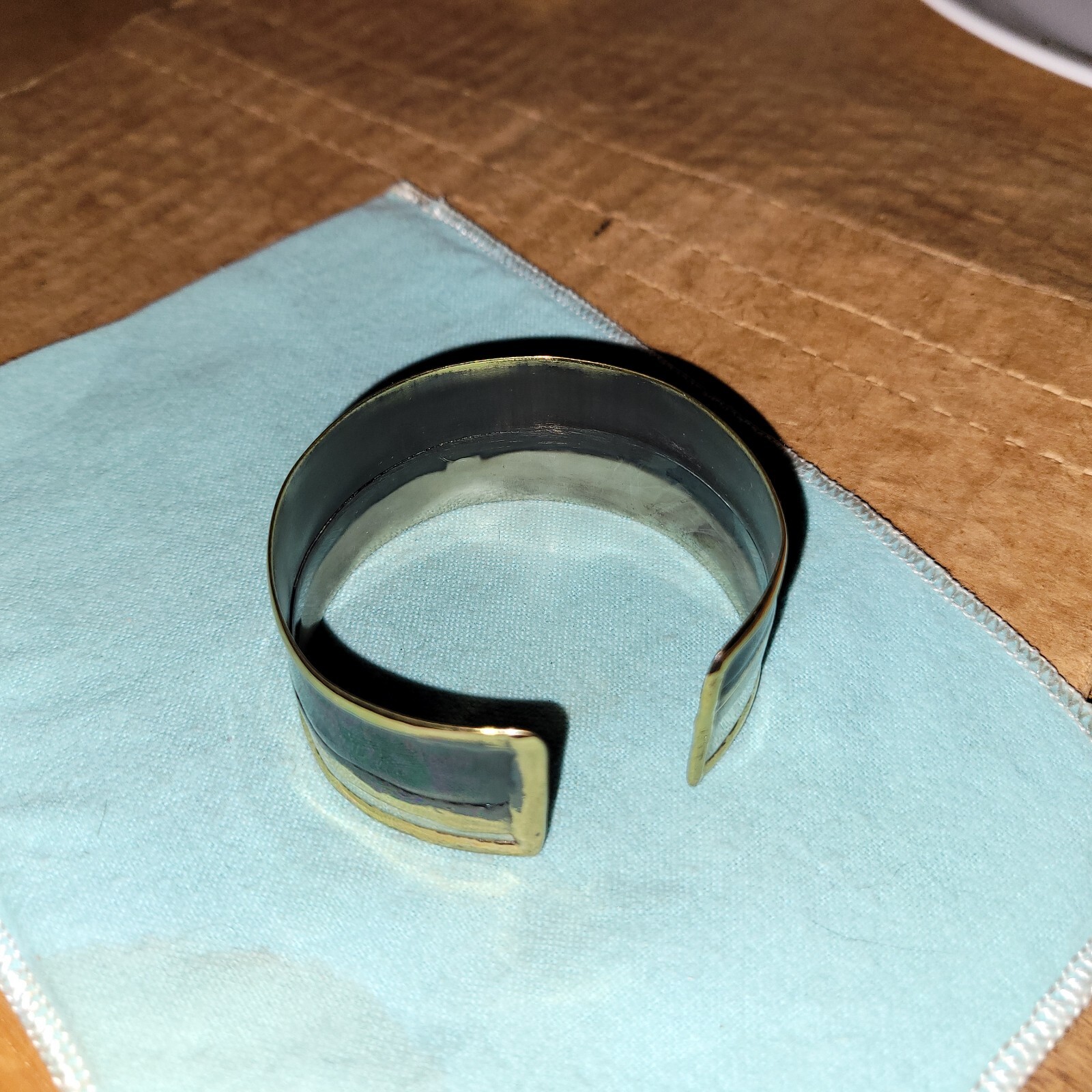 Abstract Gold Silver Black Tri-Color Cuff Bracelet