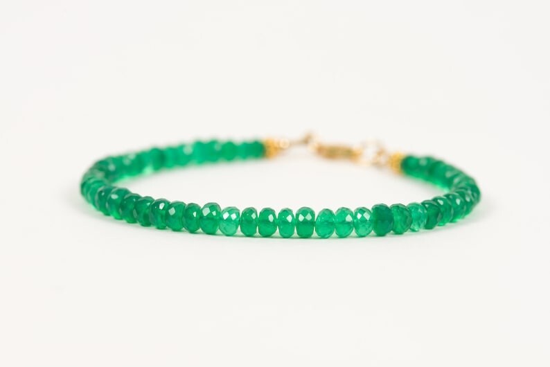 A++ Natural Green Onyx Faceted Rondelle Gemstone Beads Handmade Bracelets 6-8”