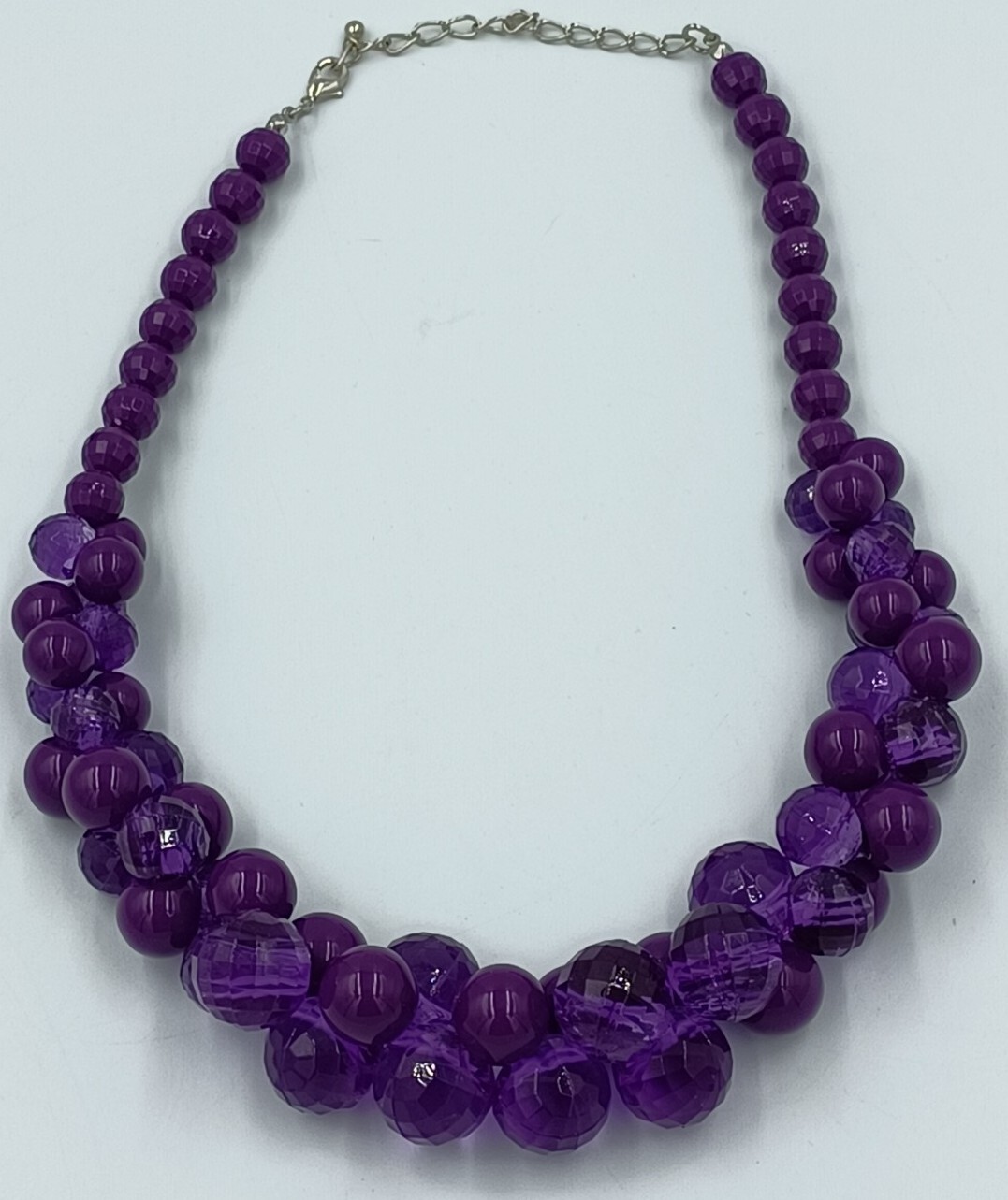 Vintage Cluster Necklace Purple Smooth & Faceted Opaque & Crystal Acrylic Beads