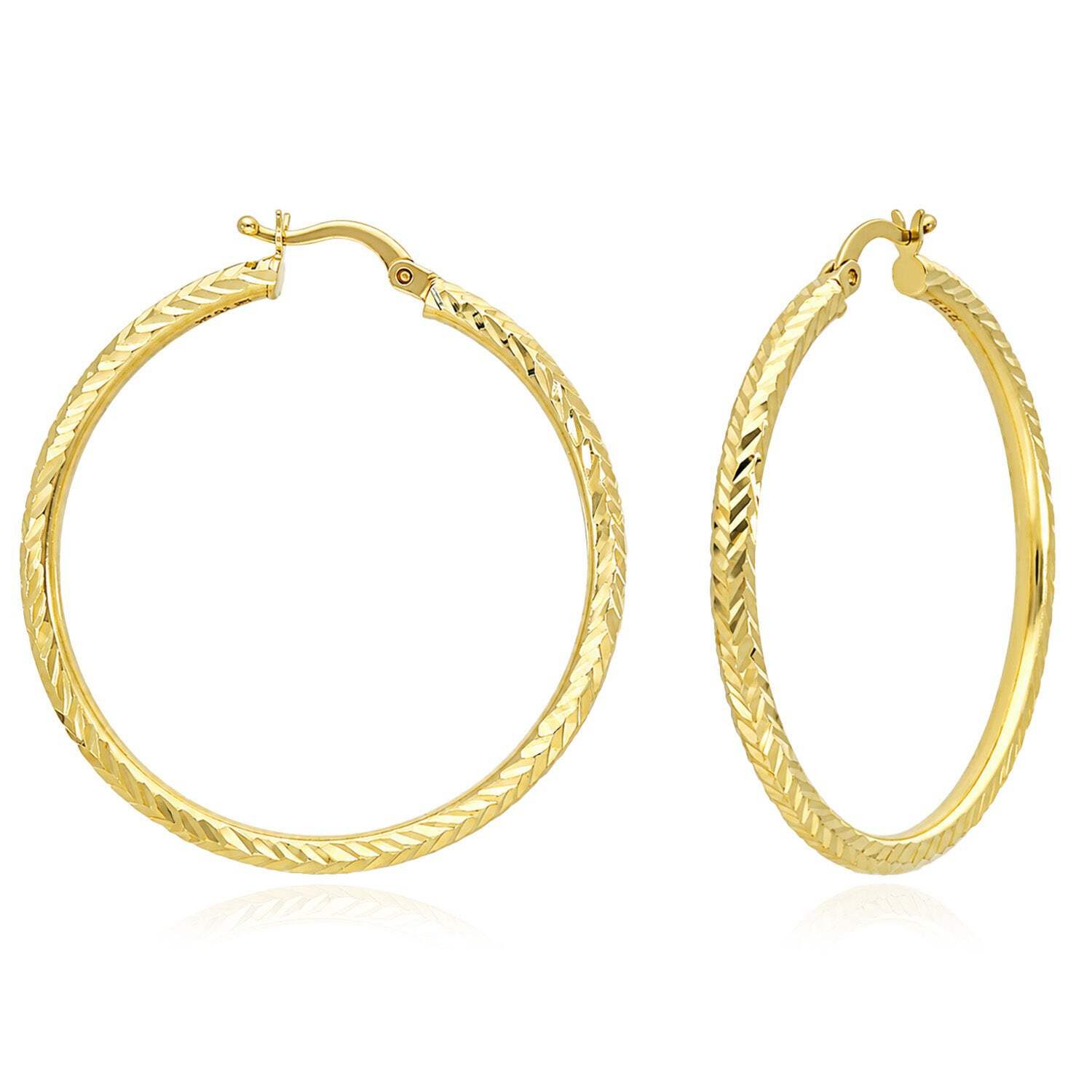 14K Yellow Gold-Filled Textured Hoop Earrings 30mm, 41mm