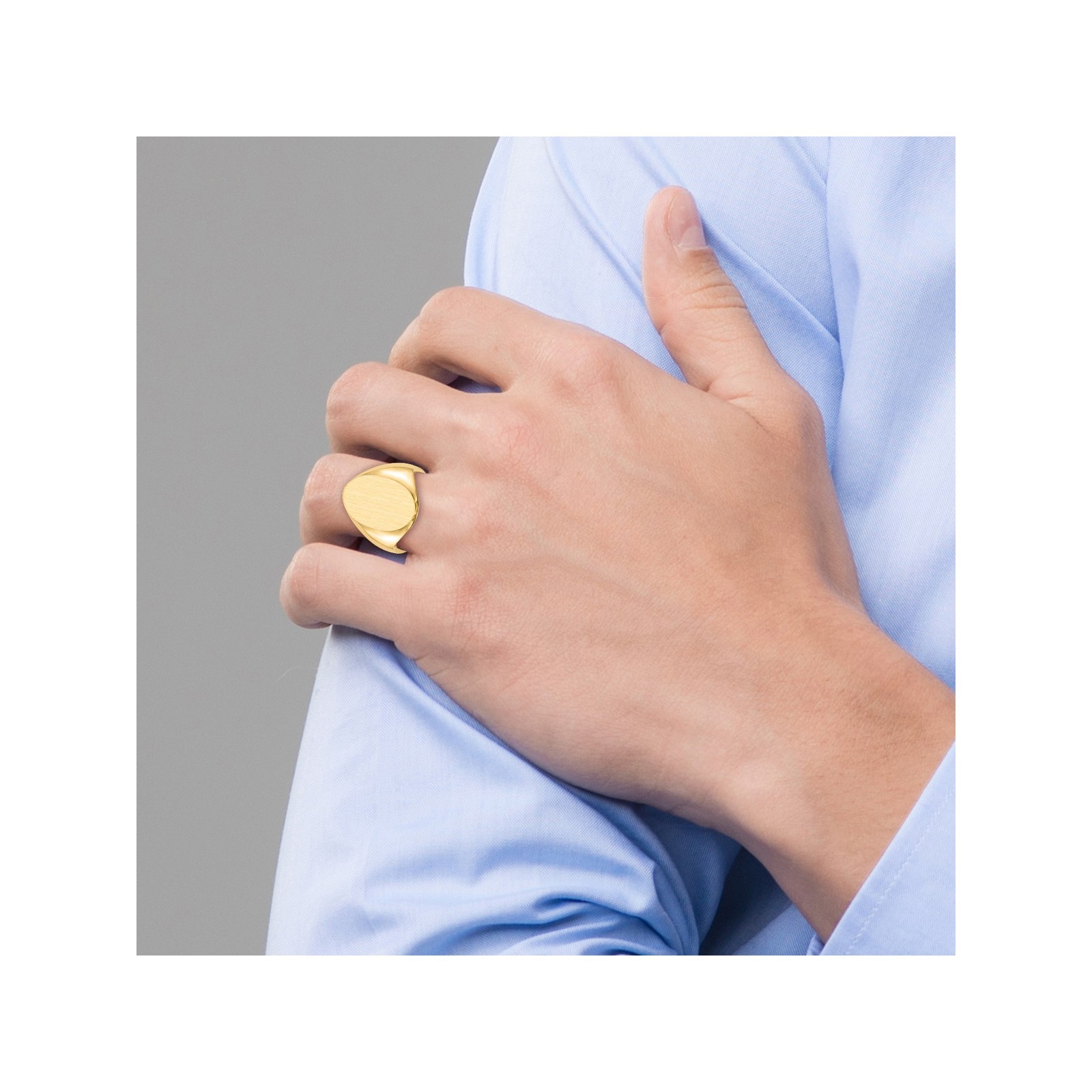 14k Yellow Gold 12.0×17.0mm Oval Open Back Signet Ring – Size 7 Mens Womens
