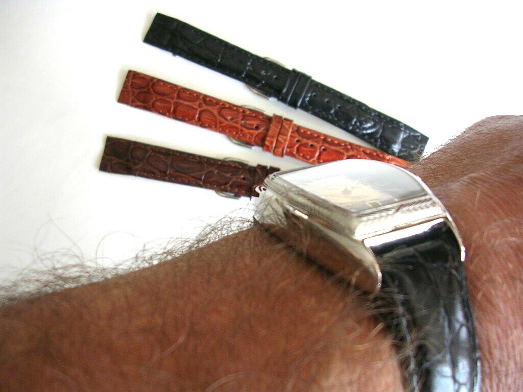 17mm Black Open End Alligator Calf wire lug watch band IW SUISSE 16 18 19 20 usa