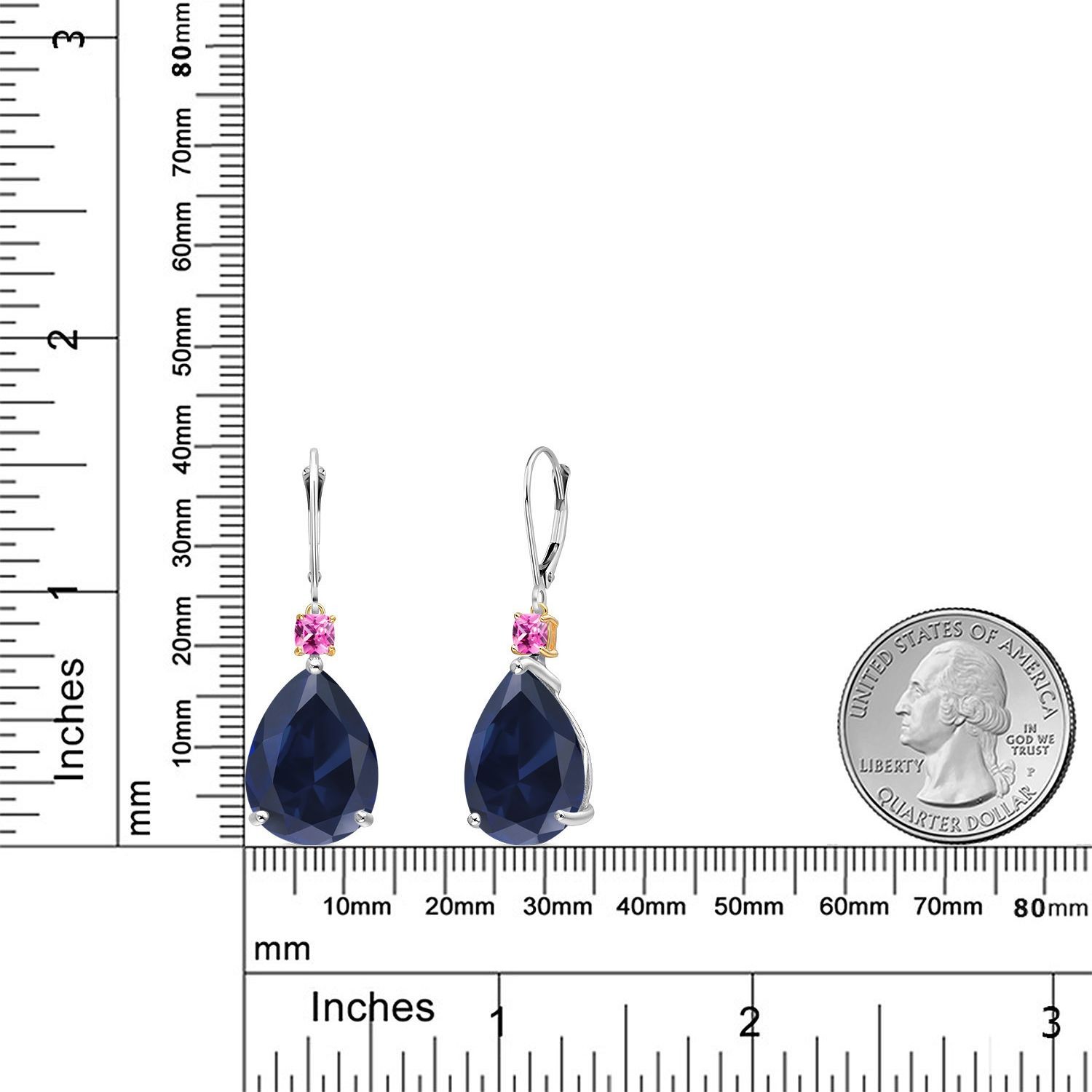 925 Silver and 10K Yellow Gold Created Sapphire and Pink Created Sapphire