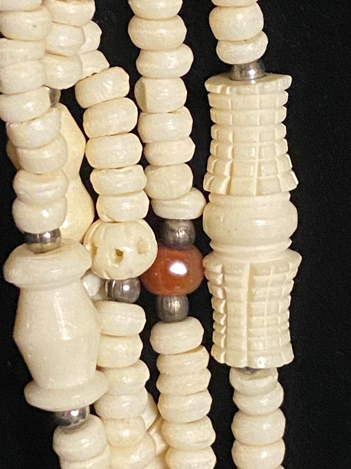 5 Strand Carved Bovine Bone & Gemstone Necklace
