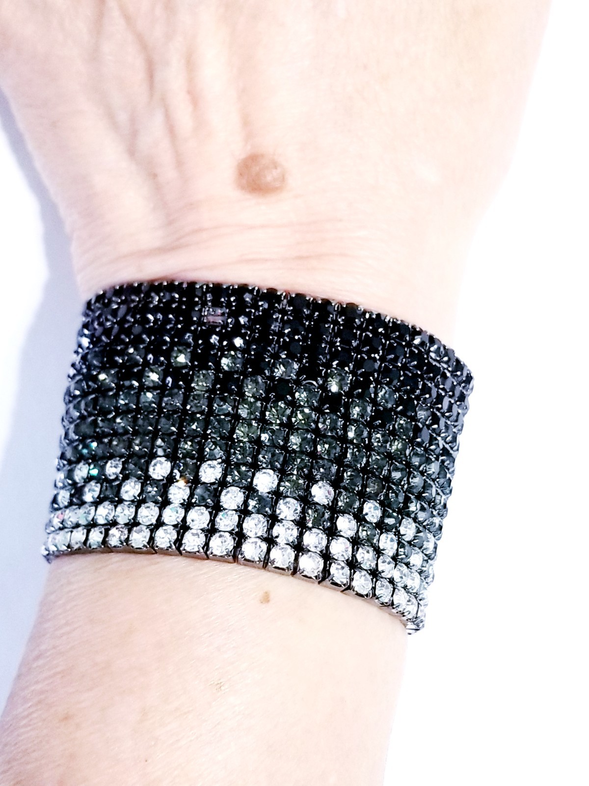 Black Rhinestone Stretch Bracelet Statement Pageant Drag Queen Jewelry Prom