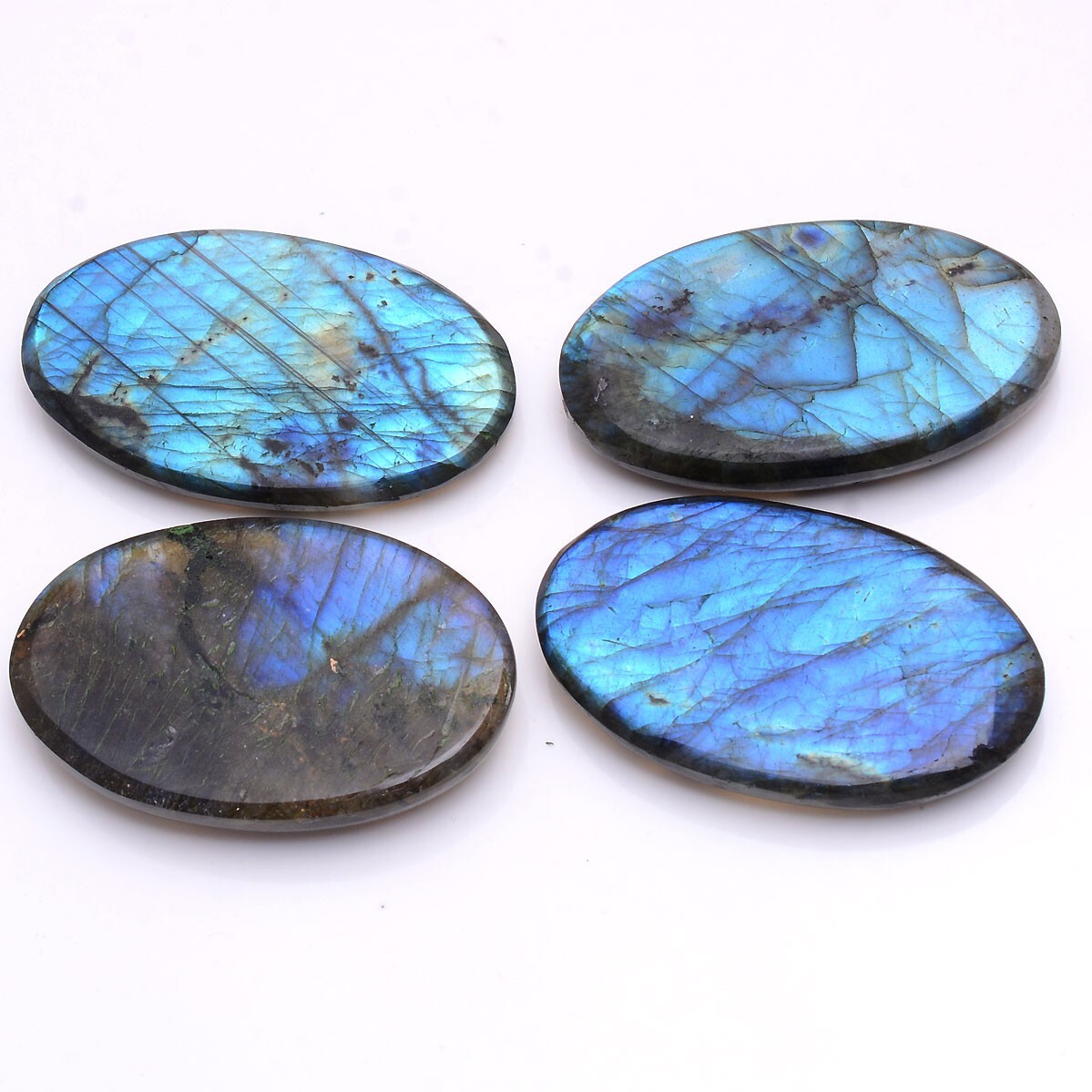 4 Pcs Natural Labradorite Blue Shine 44mm-47mm Oval Pendant Size Gemstones Lot
