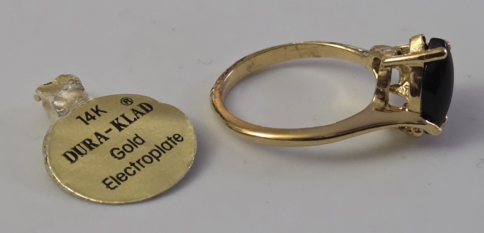 Vintage 14kt Yellow Gold Eletroplate Dura-Klad Onyx & CZ Size 6 Ring, NEW