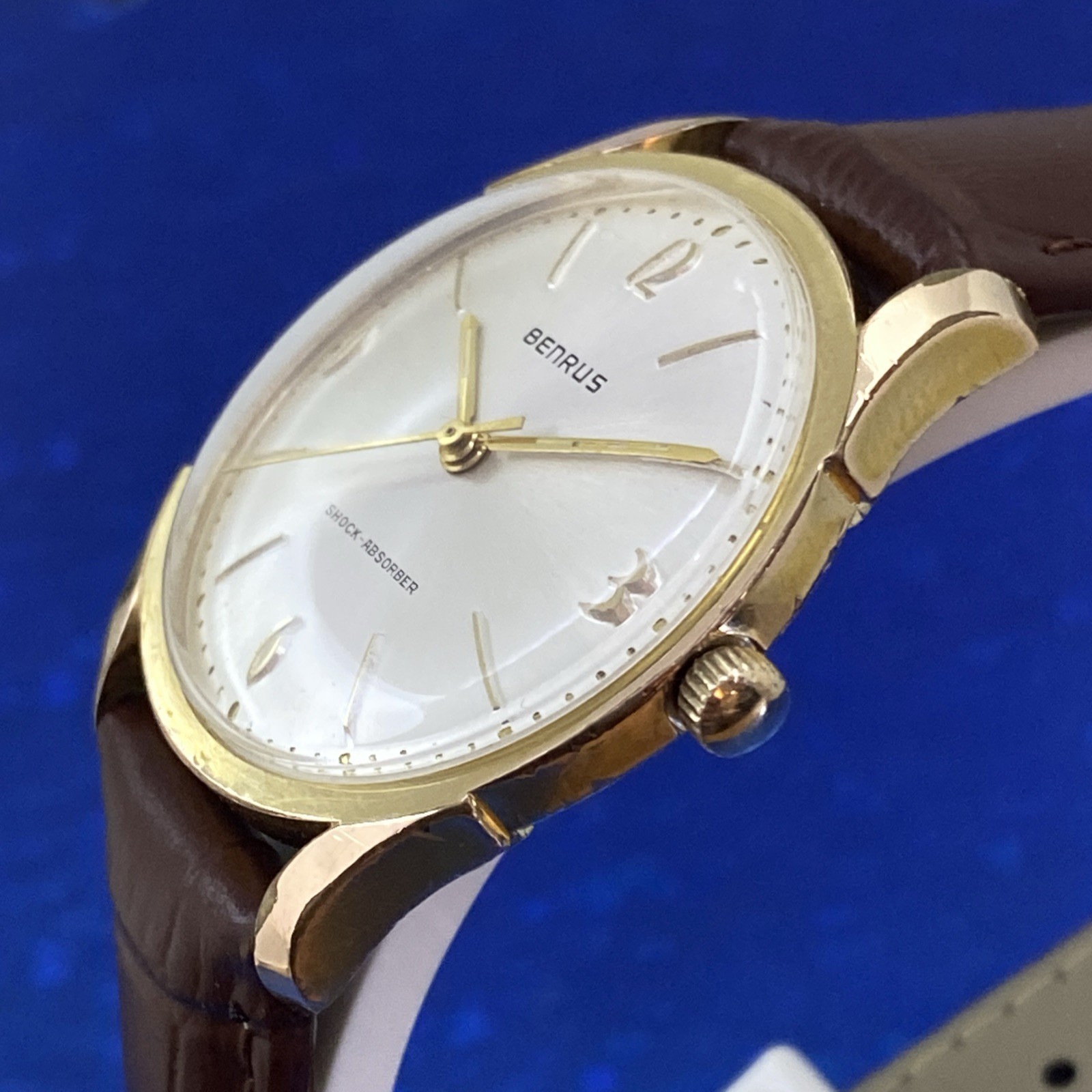 Vintage 1960s Man’s BENRUS Shock-Absorber Stunning Silver Dial Serviced WARRANTY