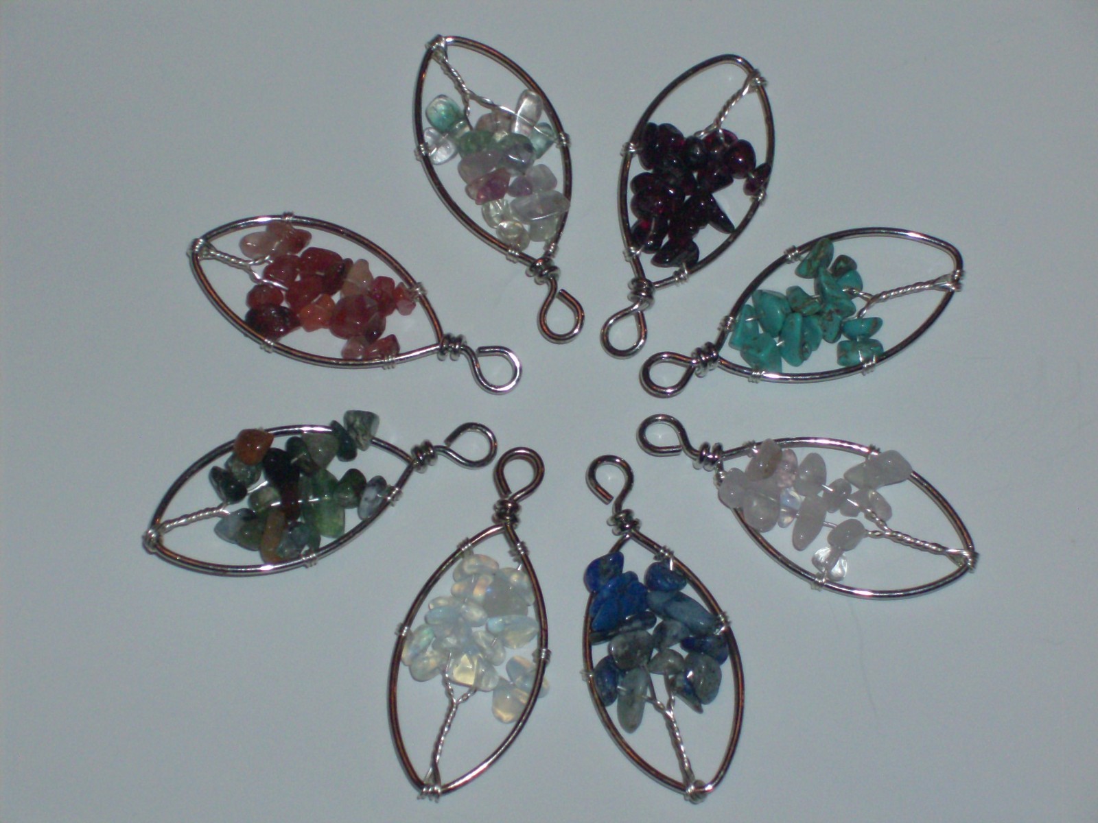Beautiful 8 Piece Tree of Life Silvertone Natural Stone Beaded Pendant Lot