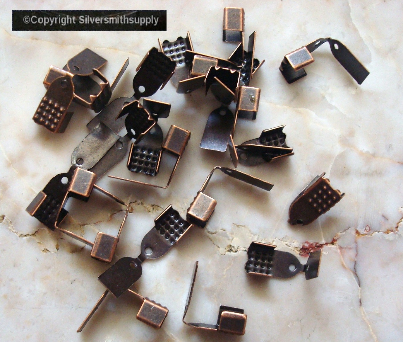 24 Copper plated foldover crimping thong lace end caps leather clasp end CFP104