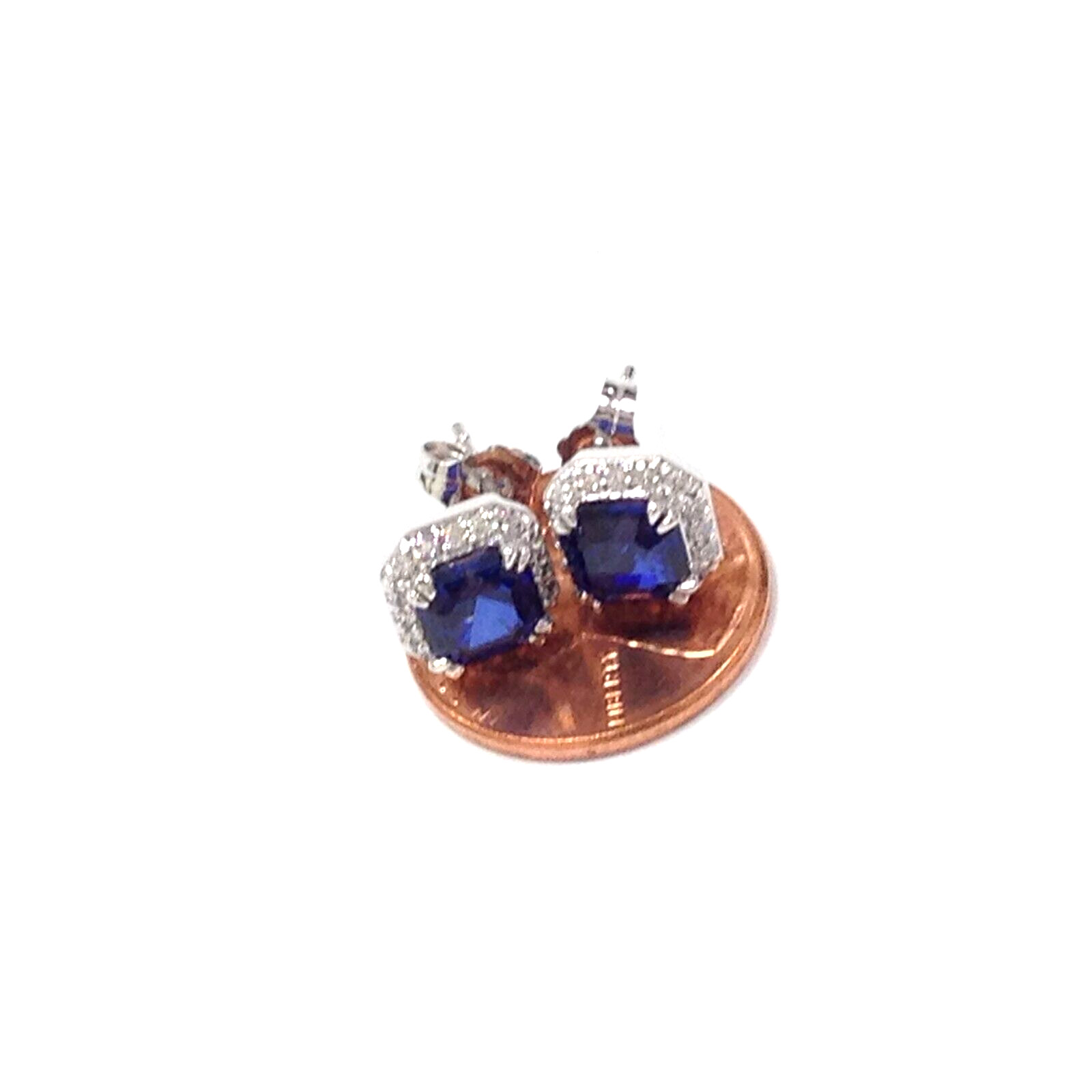 Fuzion Creations Fc Sterling Blue CZ Stone 8.6mm Square Stud Earrings Jewelry
