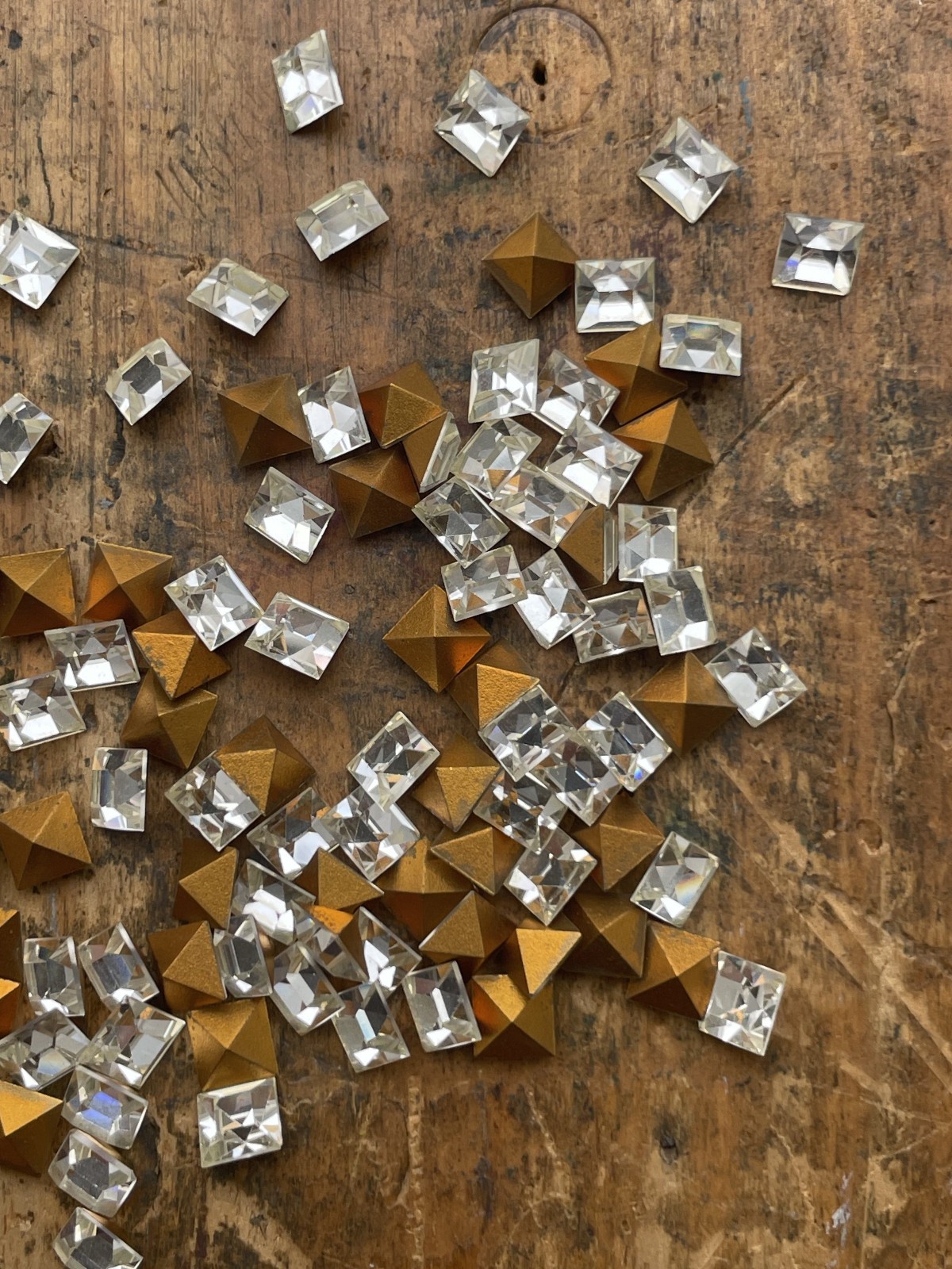 (1 Gross=144) NEW Vintage SWAROVSKI 6mm Crystal Square Faceted Gold Foiled