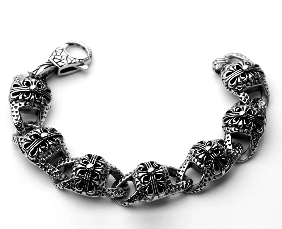 Men’s Heavy Sturdy Chain Bracelet Motorcycle Biker Wristband Stainless Steel USA