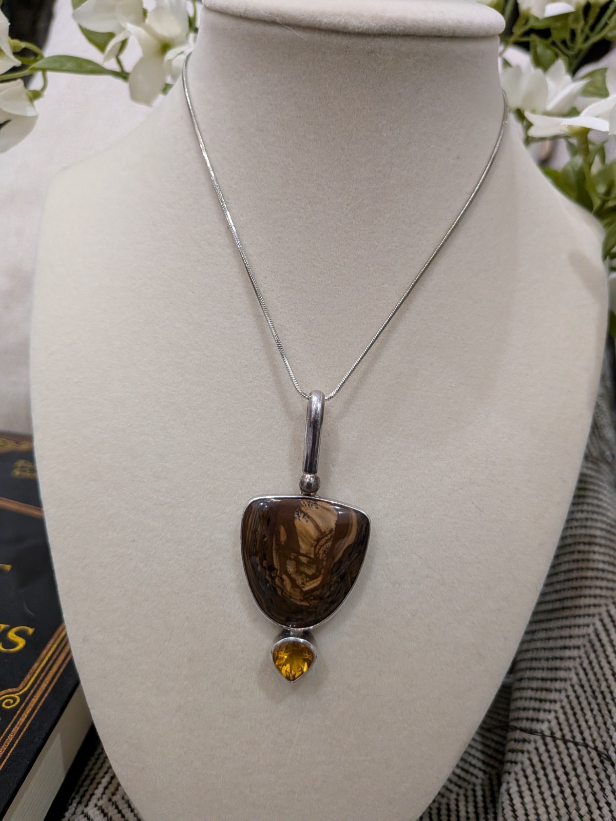 .925 Designer Silver Pendant Pietersite Citrin 17.1g Obsidian