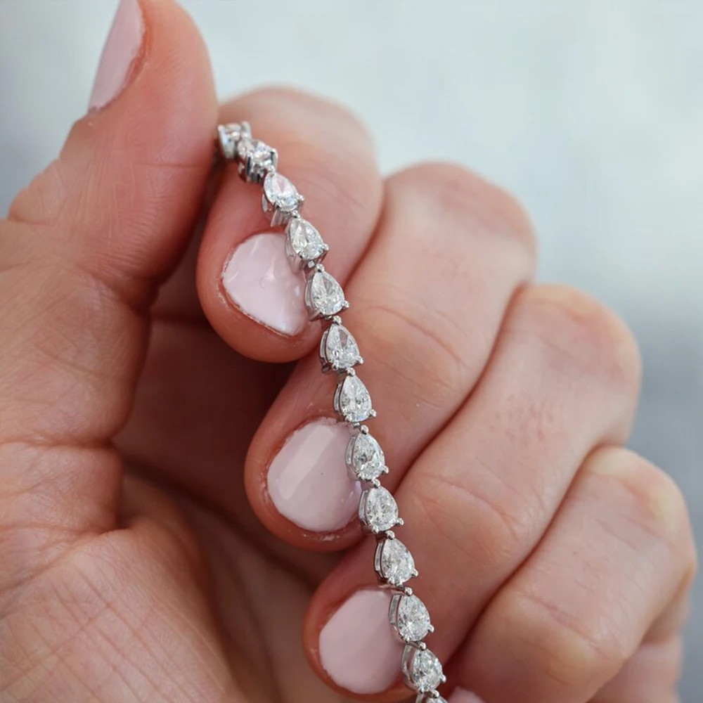 3*5mm Pear Cut All Moissanite Tennis Bracelet S925 Silver Hiphop Party Bracelet