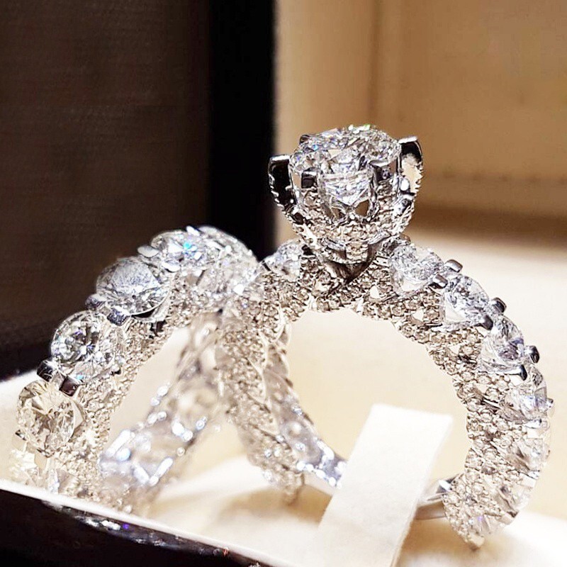 1.5CT Simulated Diamond Promise Ring Set Silver Plated Luxury Bridal Ring Set