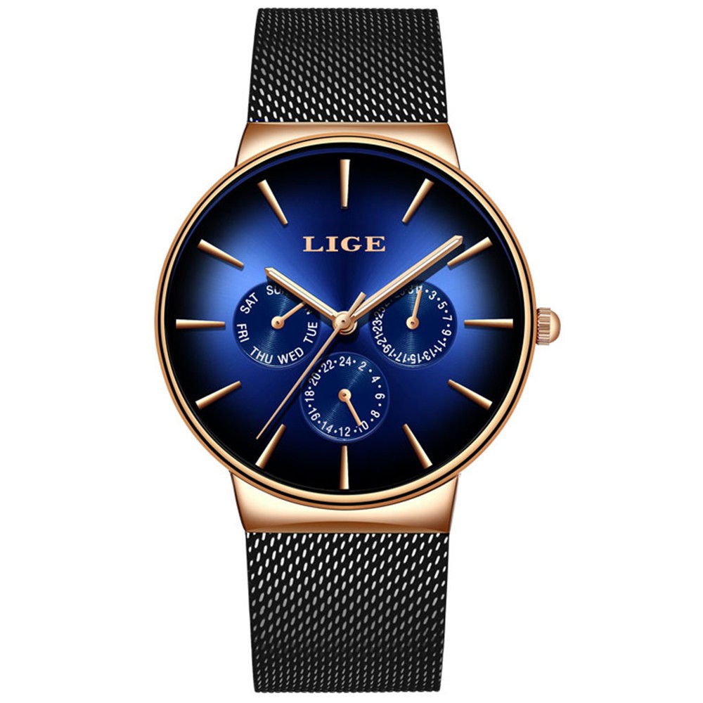 LIGE Men Watches Fashion Ultra-Thin Dial Male Business Weekdays Steel Wristwatch