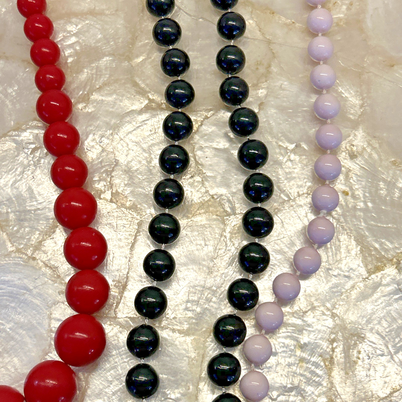 Vintage 80s Three (3) Beaded Necklaces Red, Black, & Lavender