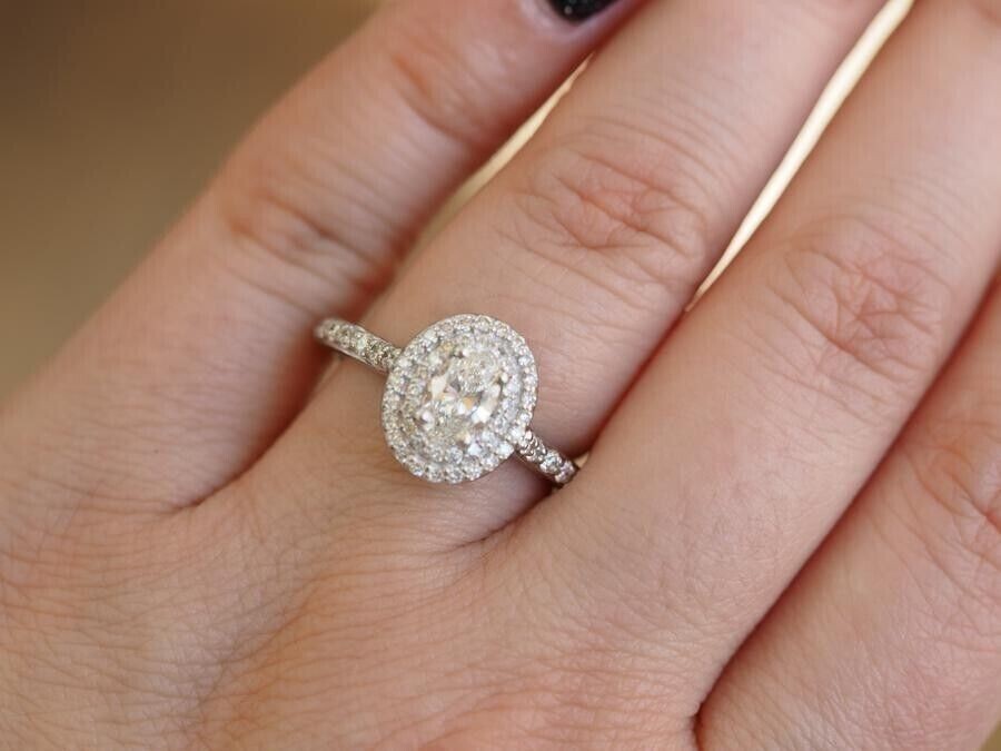 1.50TCW Oval Cut IGI Certified Lab Grown Diamond Double Halo Ring 14k White Gold