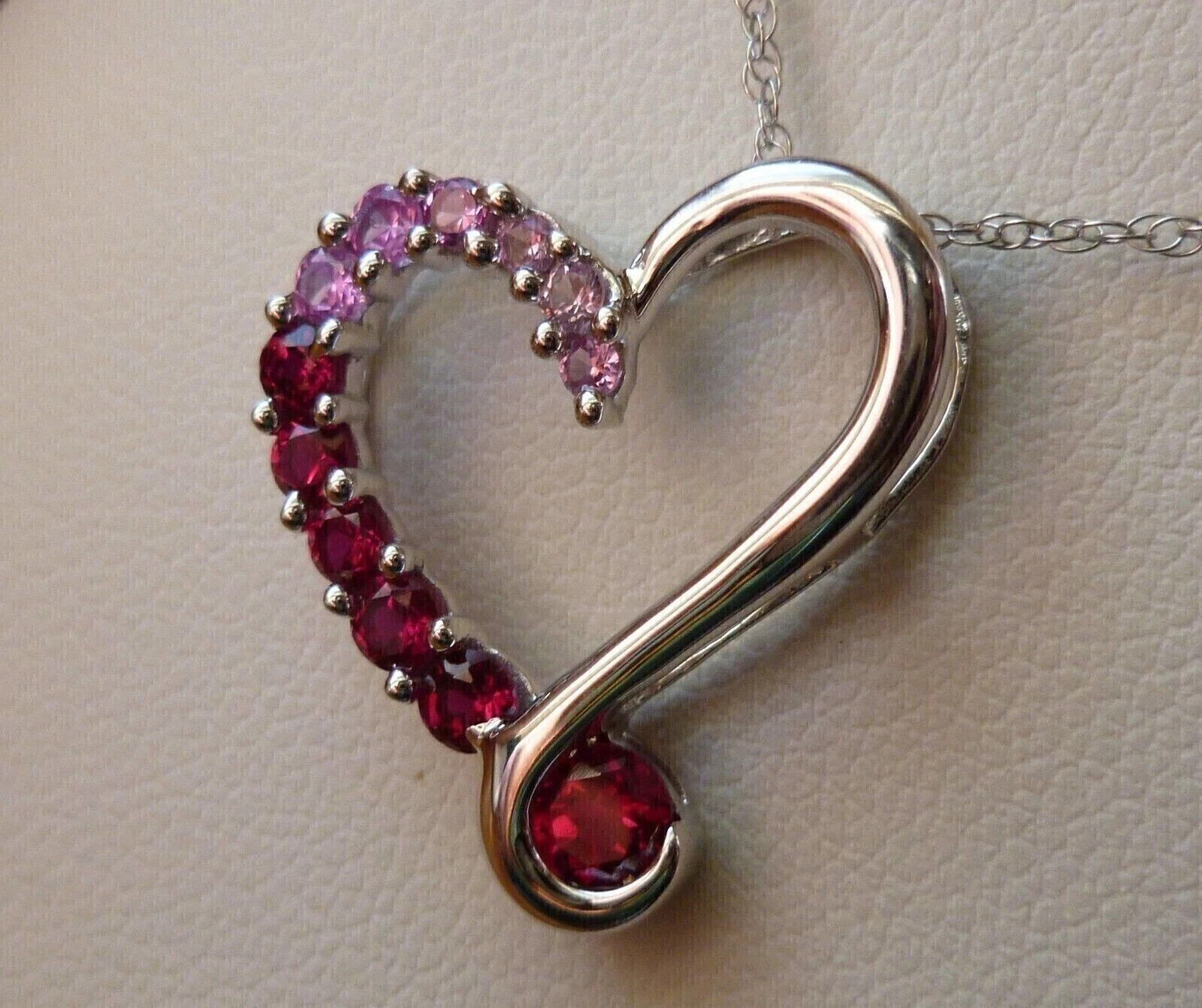 1.95Ct Round Simulated Red Ruby Heart Pendant 18″ Necklace 14k White Gold Plated