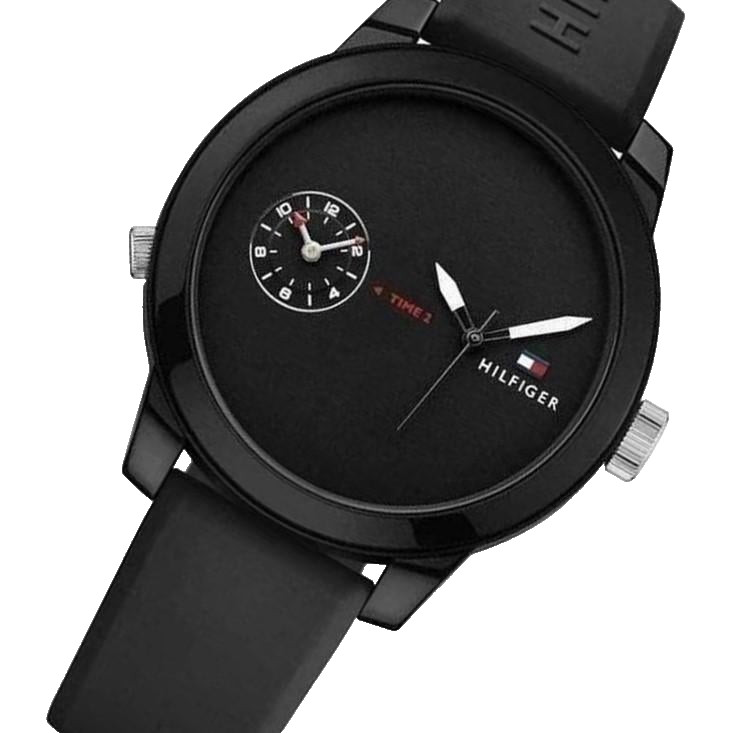 TOMMY HILFIGER DENIM 1791326 BLACK DIAL & RUBBER BAND QUARTZ 44MM MENS WATCH