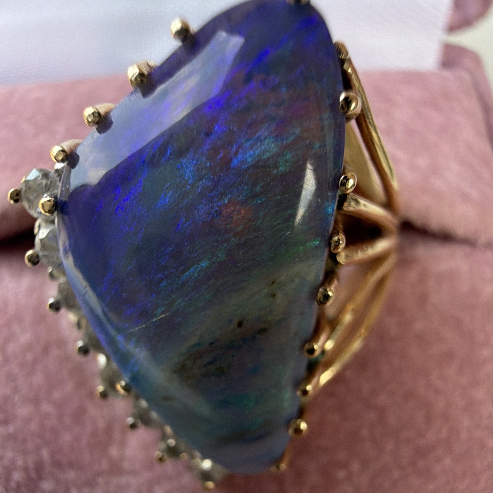 Striking Statement Ring featuring Australian boulder opal accented by diamonds