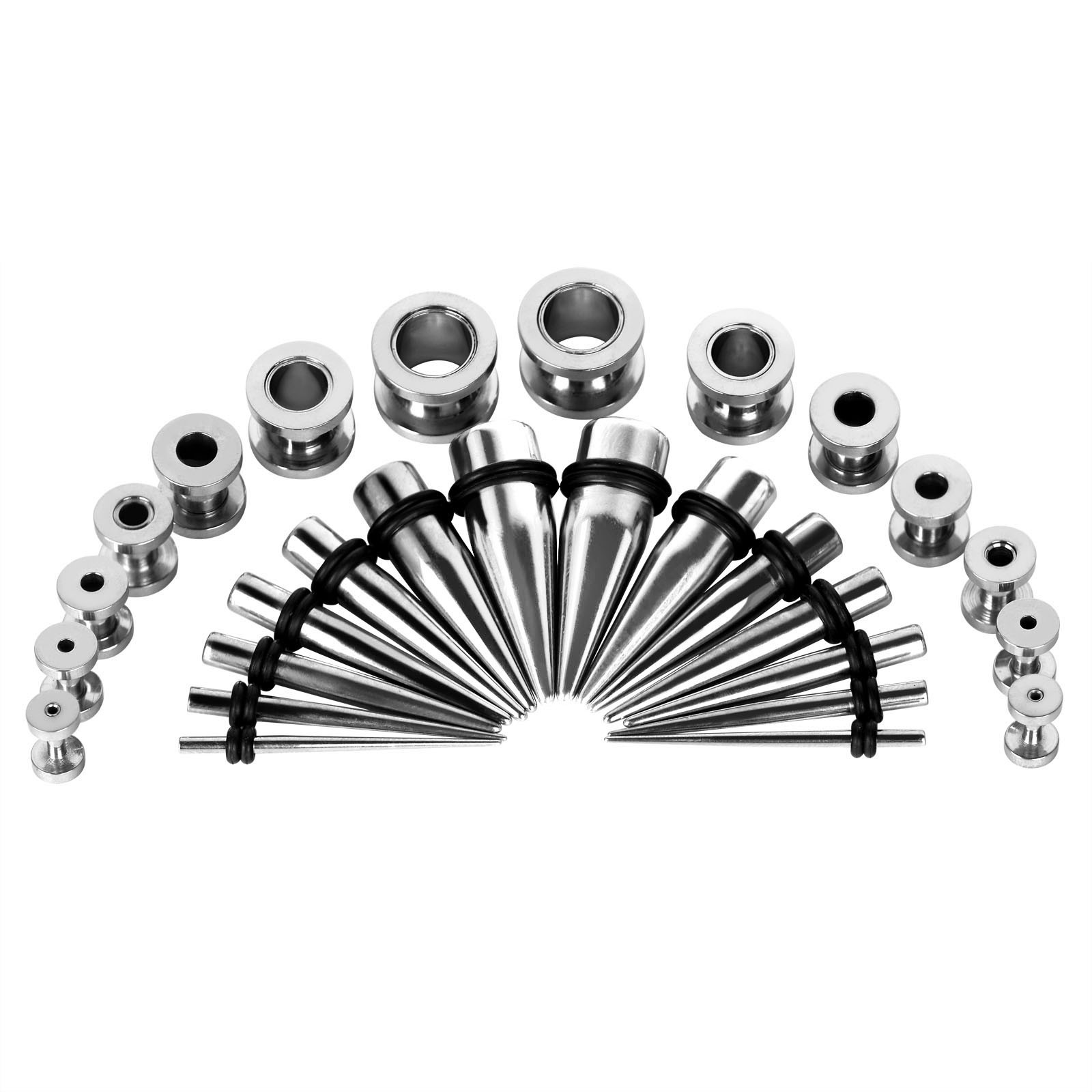 36Pcs Ear Gauge Taper Stretching Kit Ear Plugs Tunnels Expander Piercing 14G-00G