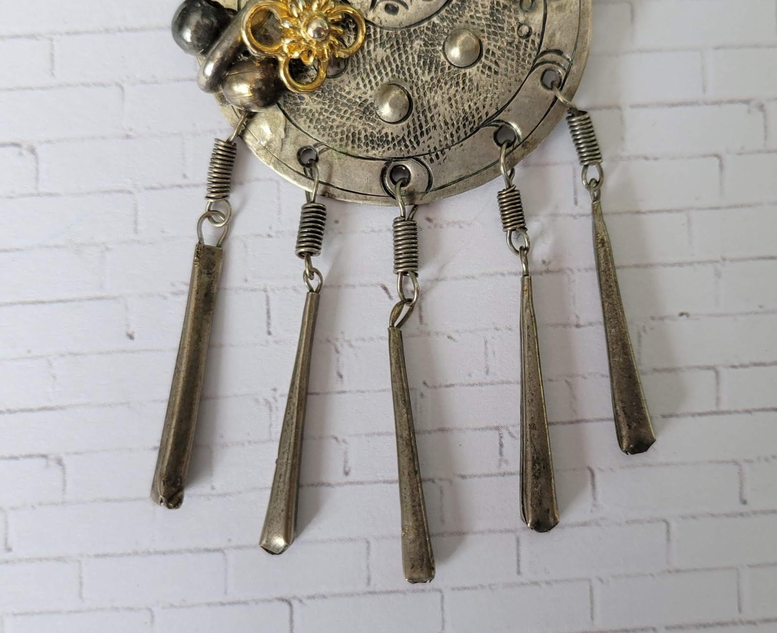 Vintage Artisan Handcrafted Abstract Design Mixed Media Pin Brooch
