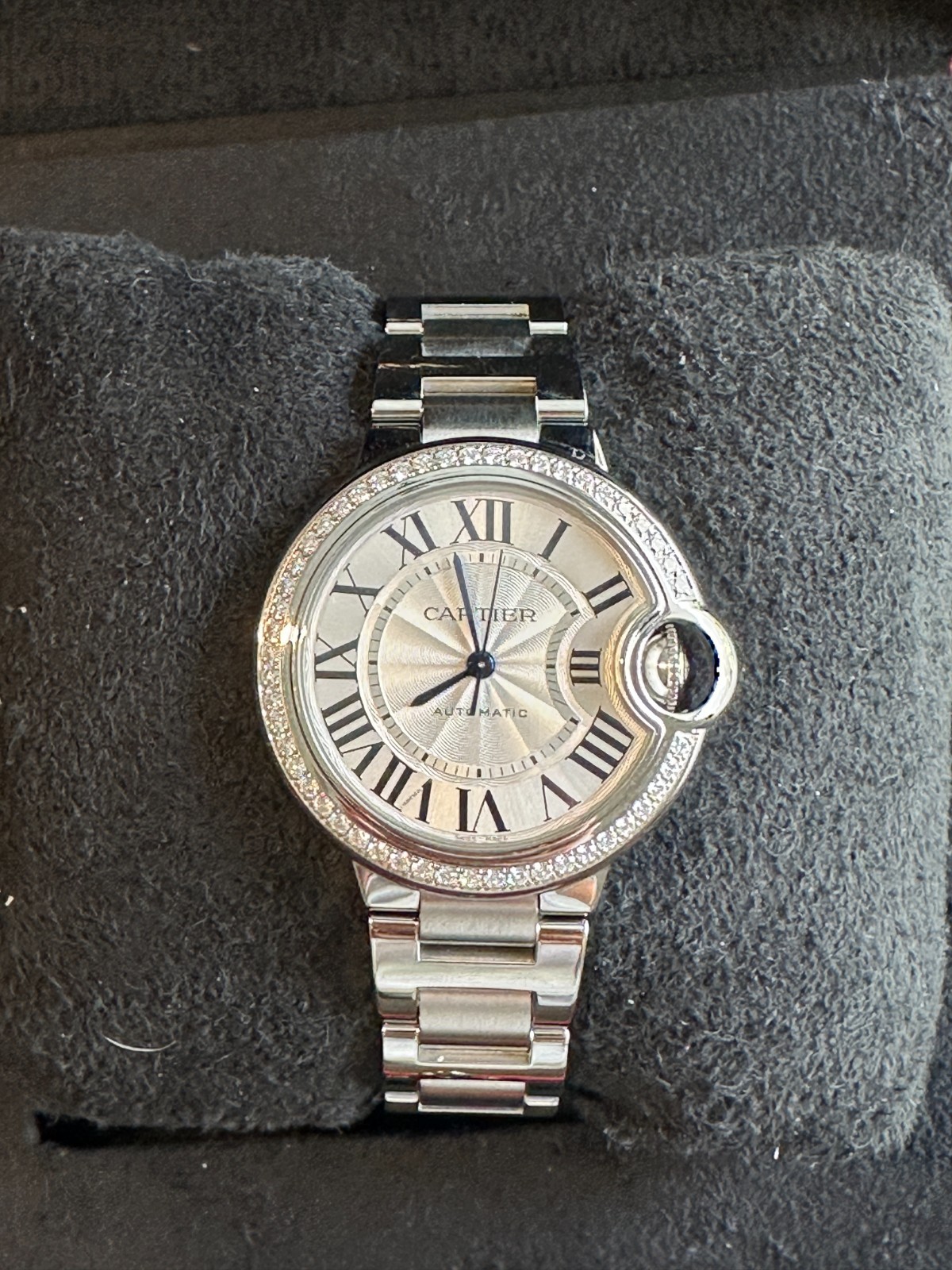 Cartier Ballon Bleu W4BB0023 3489 Factory Diamond Bezel 33mm Steel Watch