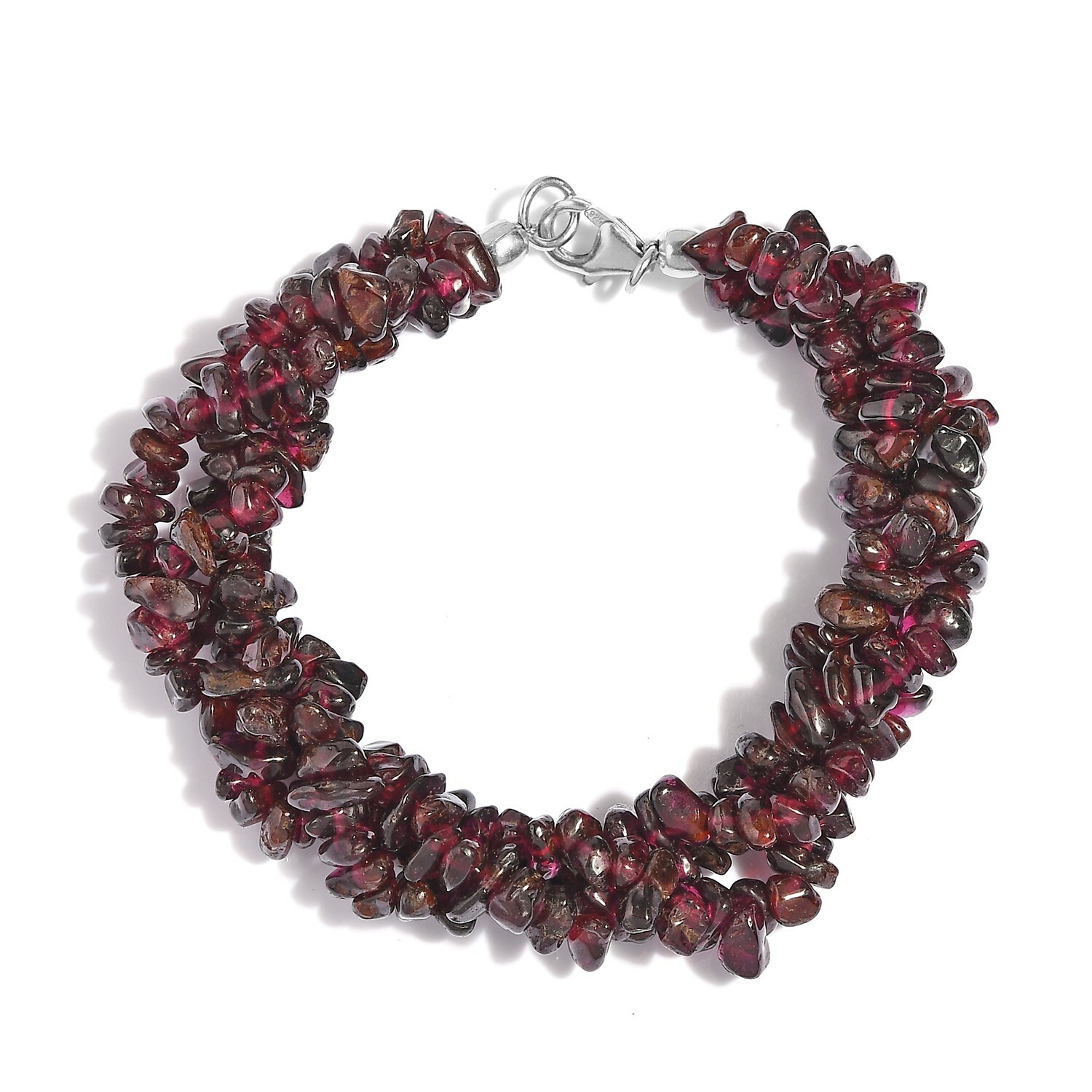 144ctw Rhodolite Garnet Three-row Chips Bracelet Platinum Plated 7.25″