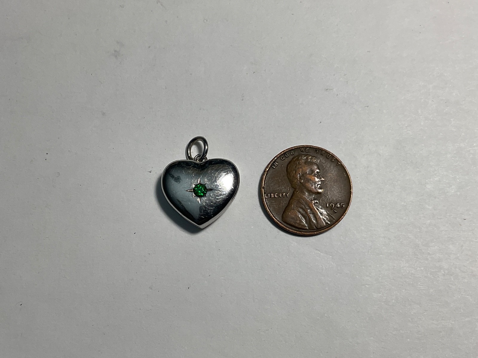 Sterling Heart Locket Pendant Signed YL 925 Rev. Emerald Gemstone