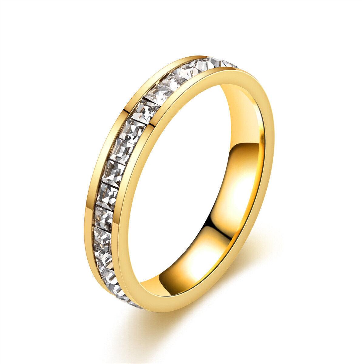Men Women Stainless Steel CZ Ring Band Size 6-10 Engagement Wedding Gift