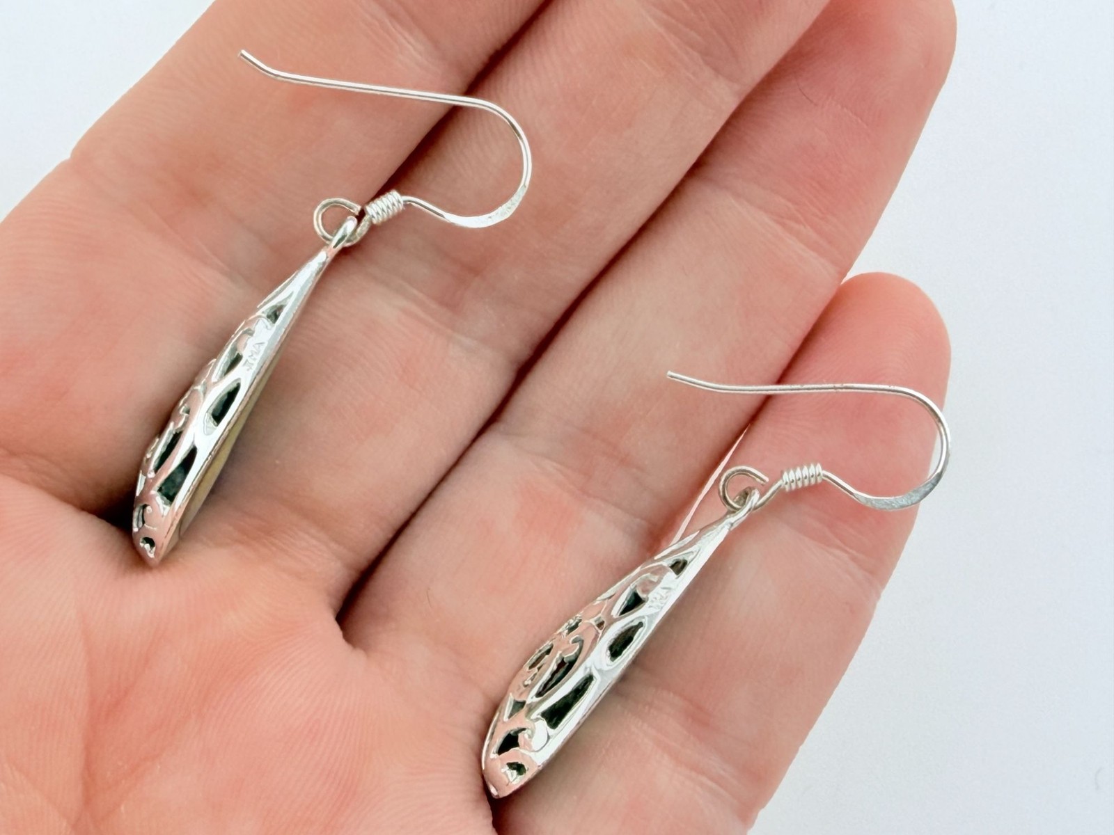 Marsala MC Sterling Silver Abalone Shell Hook Earrings 925 3.7g 1 5/8 Inches