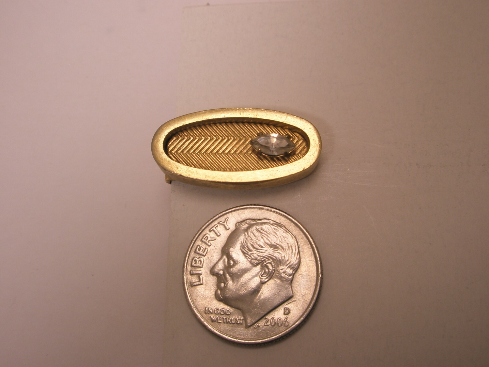 7/8″ Marquis Cut Rhinestone Vintage SMALL TINY SPEIDEL Tie Bar Clip simple