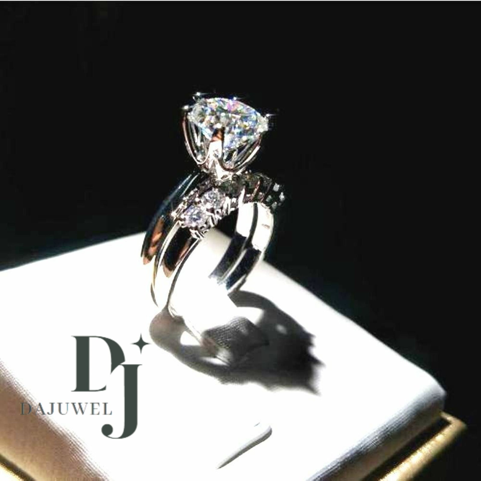 Bridal Set Moissanite Engagement Ring Solid 14K White Gold 2.50 Carat Round Cut