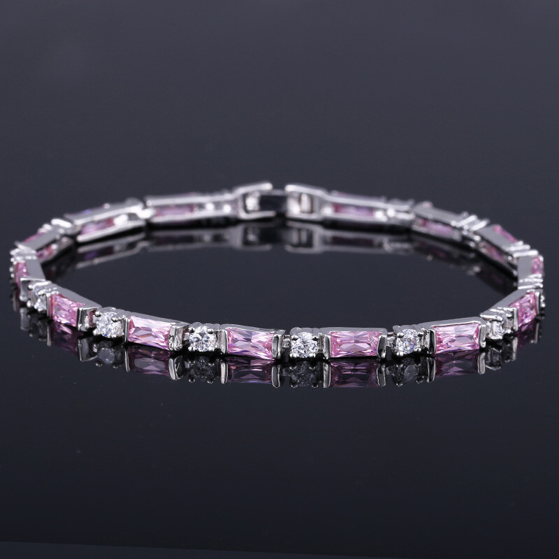 Silver Plated Fashion CZ Red Green Blue Crystal Charm Tennis Bracelets for Women