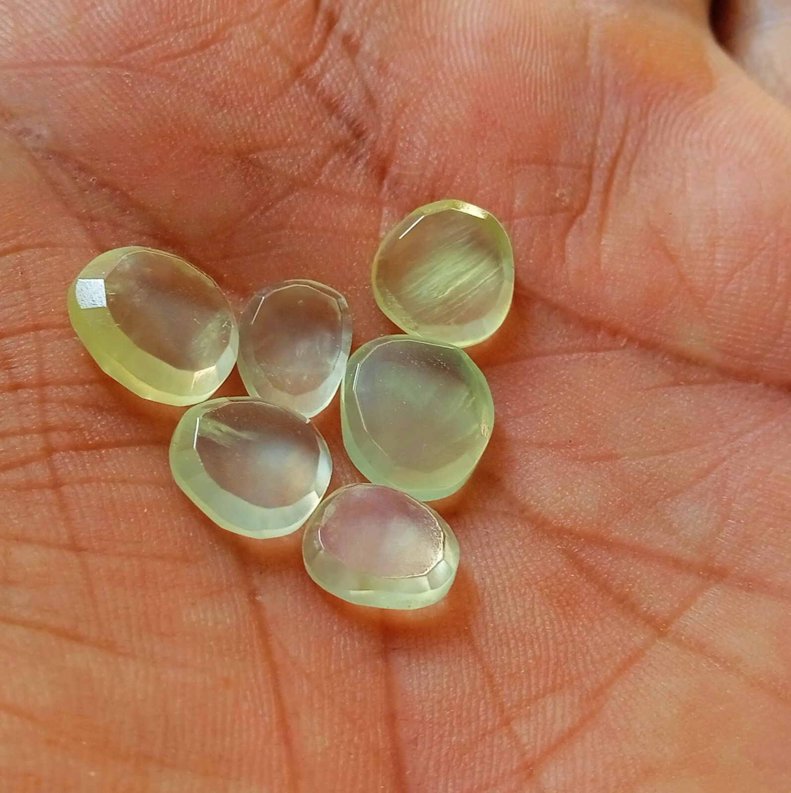 15 Carat Natural Mint Green Color Prehnite Flat Cut Both Side 6 Piece Lot