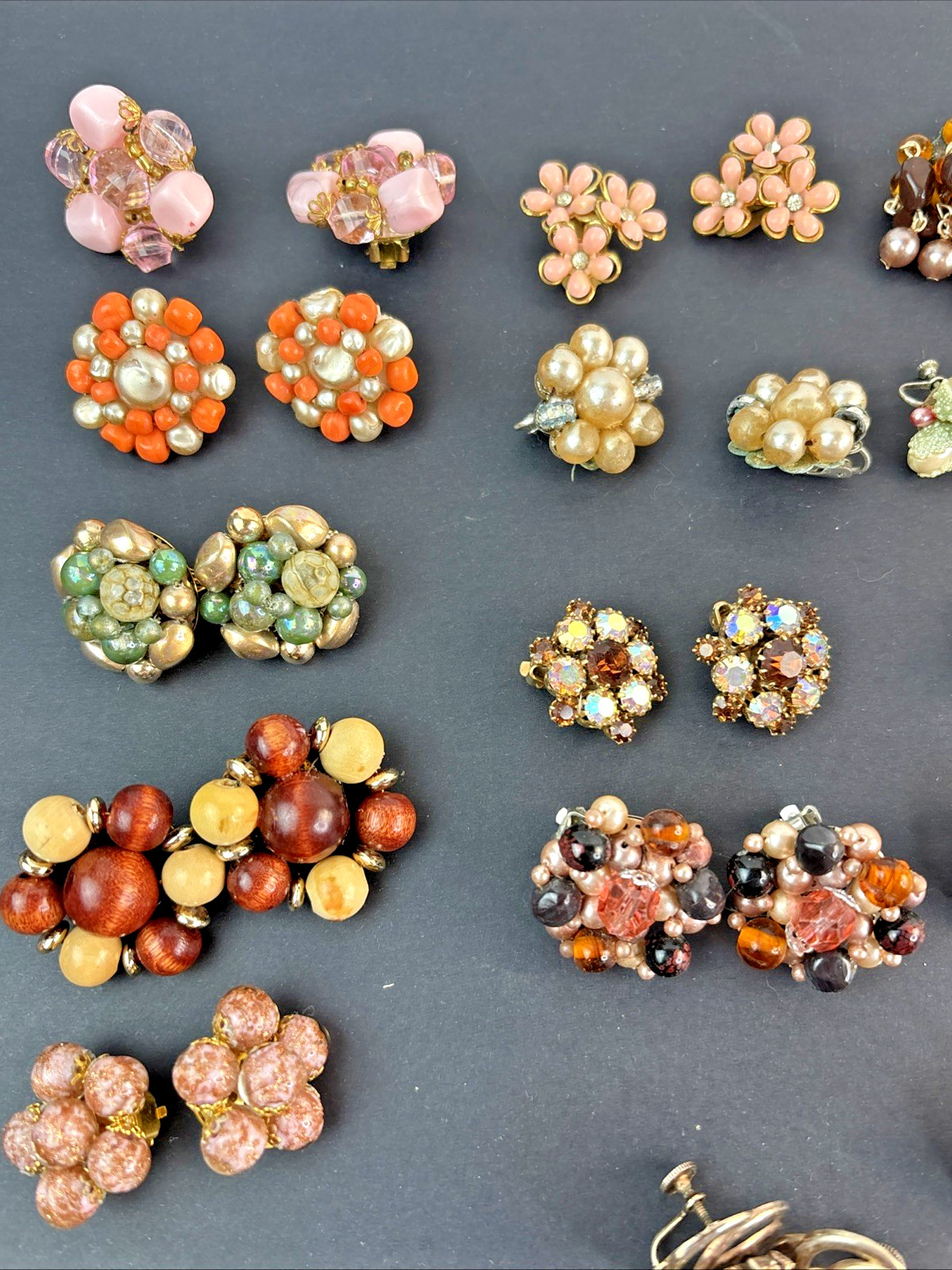 Lot of 62 Clip-on Screw Back Earrings Vintage 1940’s-1970’s Mixed Metals Cluster
