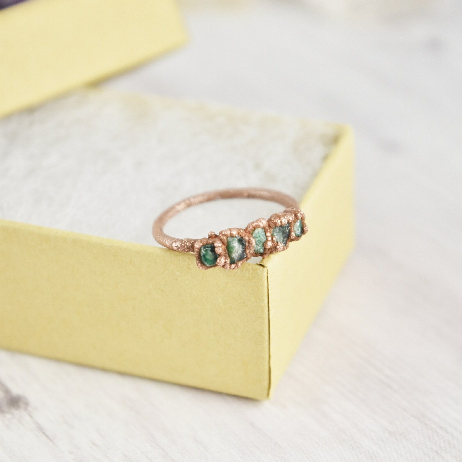 Size 6.5 Raw Emerald Ring, Natural Crystal, Antique Copper, Boho Jewelry