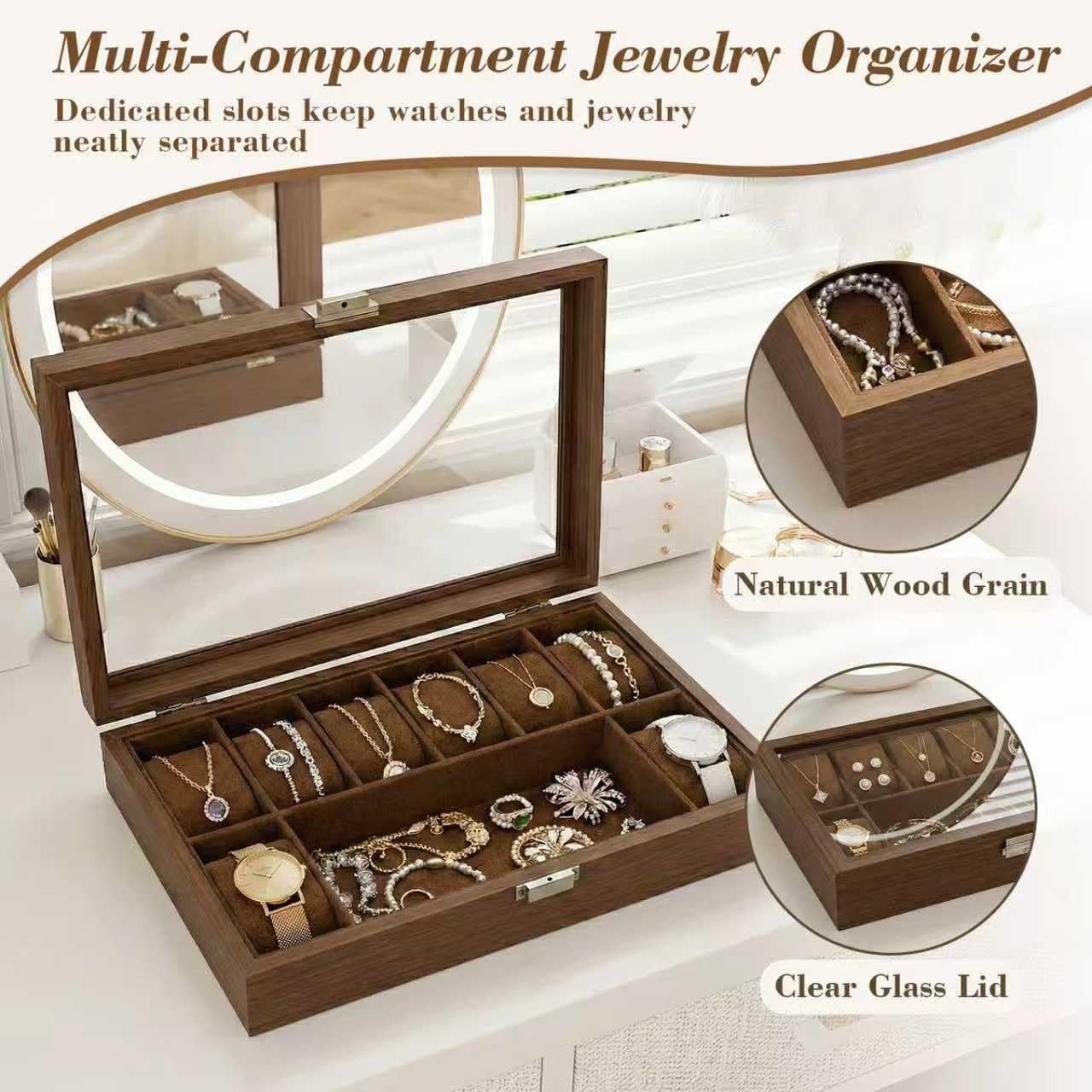 Men’s Watch Storage Box, Vintage Wood-Grain Watch Case with 8+1 Slots