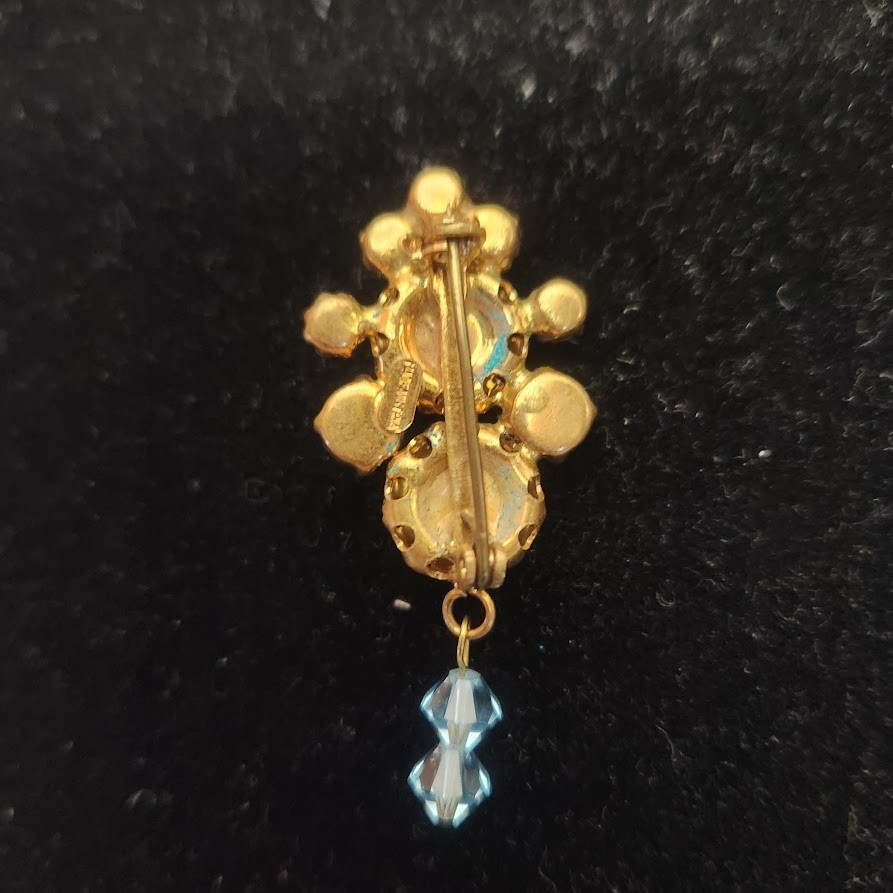 Vintage Signed Austria Blue Rhinestone Brooch – Prong Set Sparkle