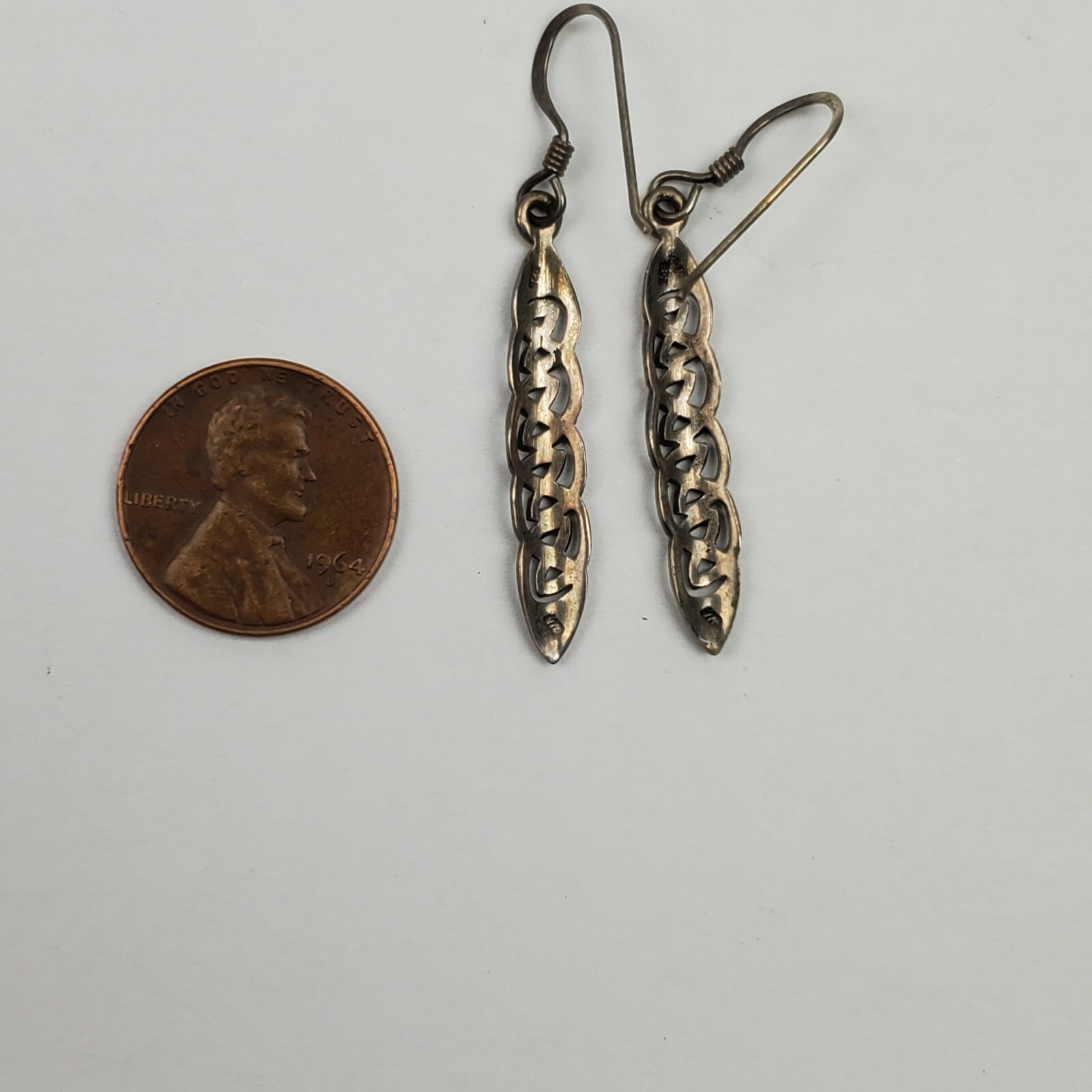 Vintage Celtic Weave Design Sterling Silver Earrings 1.25 Inches Long 2.4 Grams