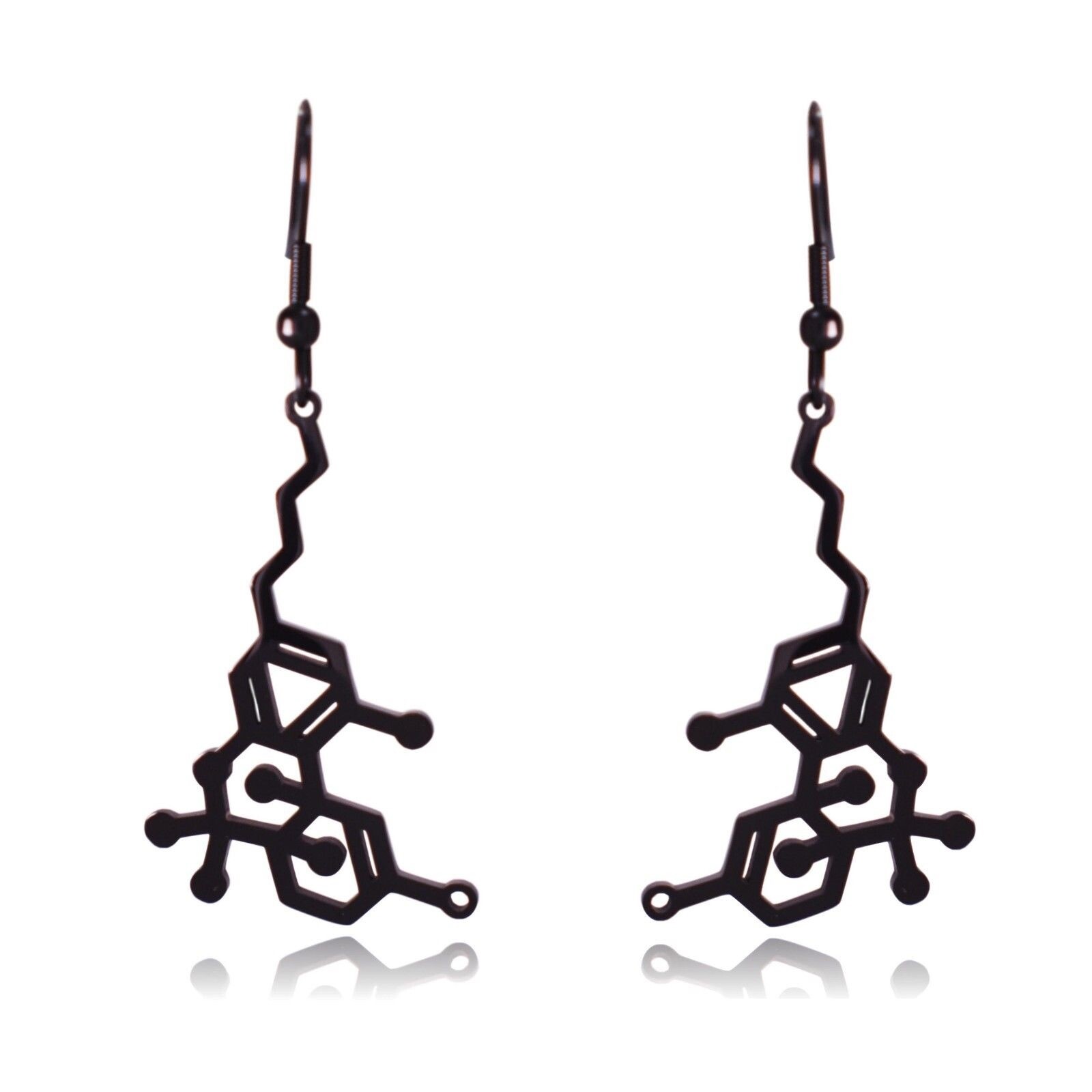 THC Tetrahydrocannabinol Marijuana Molecule Stainless Steel Dangle Earrings